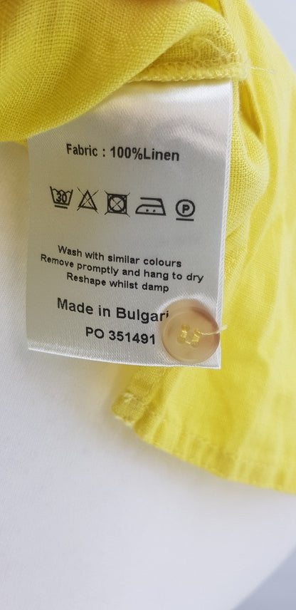 Seen Worn Kept 100% Yellow Linen Shirt with Pocket Size 12 VGC