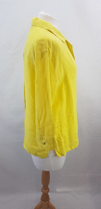 Seen Worn Kept 100% Yellow Linen Shirt with Pocket Size 12 VGC