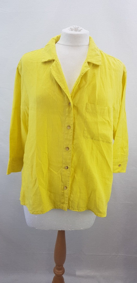 Seen Worn Kept 100% Yellow Linen Shirt with Pocket Size 12 VGC