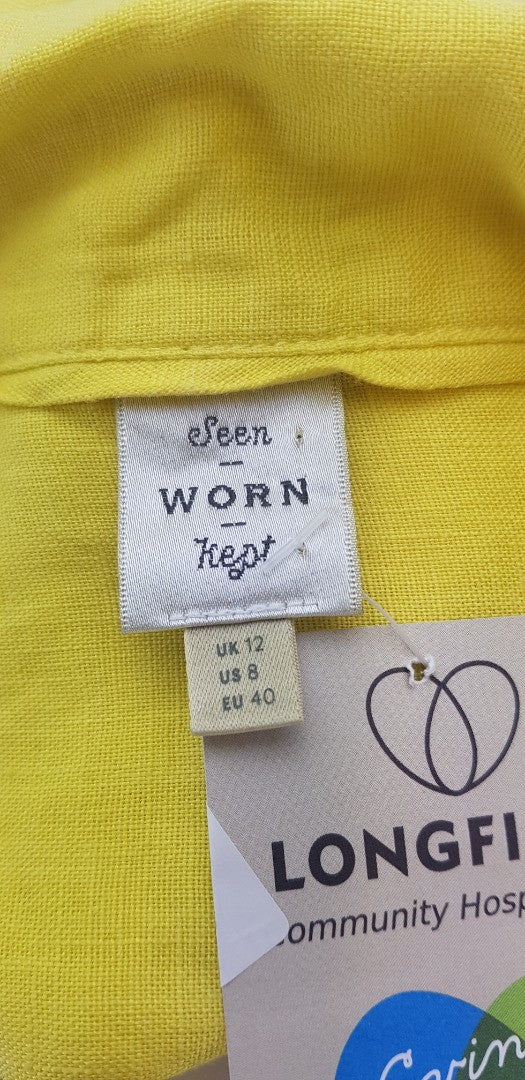 Seen Worn Kept 100% Yellow Linen Shirt with Pocket Size 12 VGC