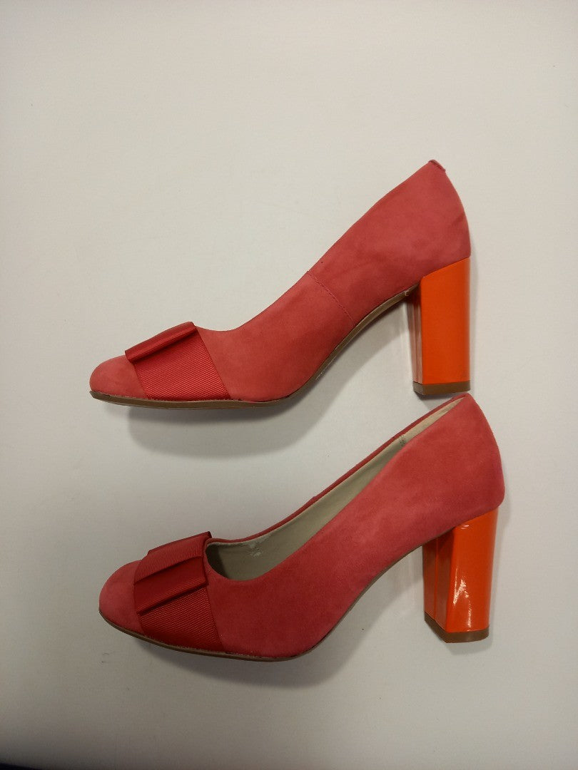 Clarks Heels Wide Fit, Women's Size 3 E, Pink Suede and Red Patent High Heels