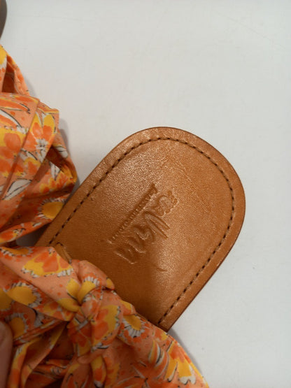 Anthropologie Sandals Vera Gladiator, Women's Size 7, Orange Floral Ribbon