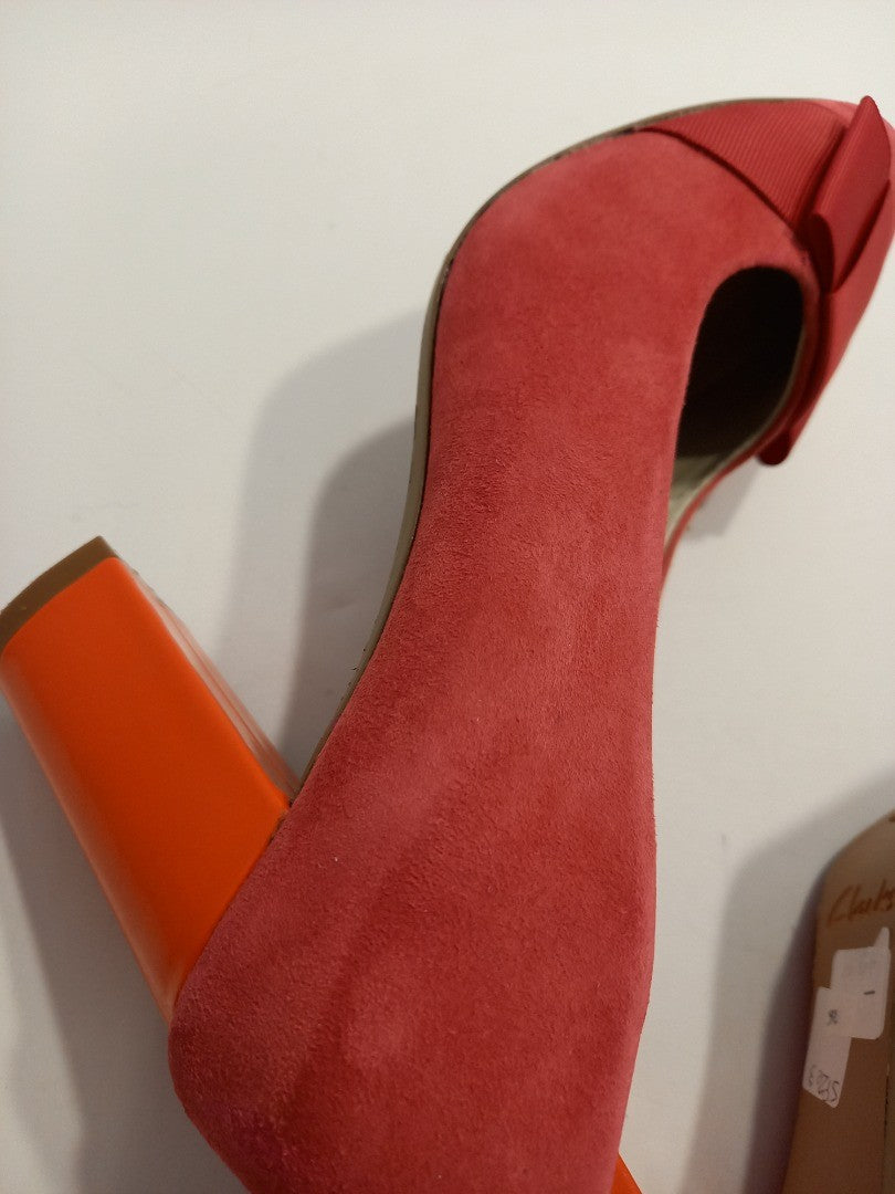 Clarks Heels Wide Fit, Women's Size 3 E, Pink Suede and Red Patent High Heels