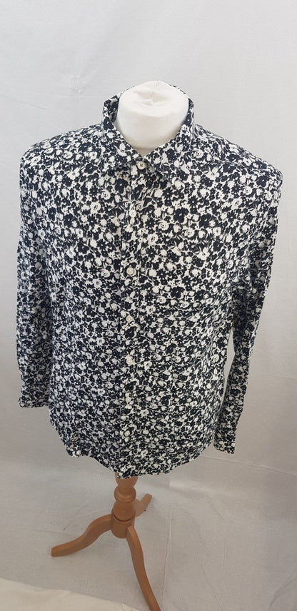 Mens Boden  Black & White Floral Linen Mix Shirt Size M VGC