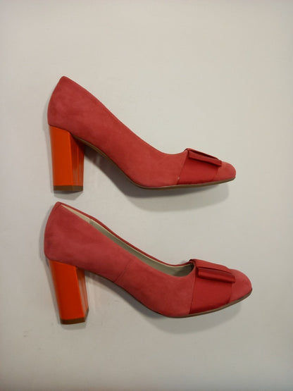 Clarks Heels Wide Fit, Women's Size 3 E, Pink Suede and Red Patent High Heels