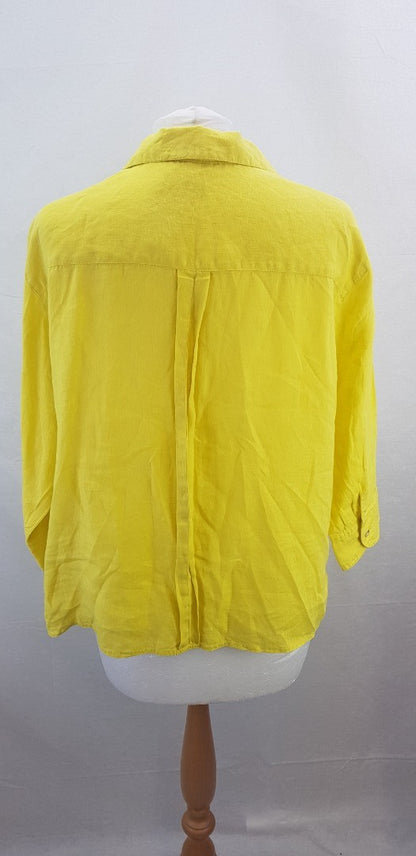 Seen Worn Kept 100% Yellow Linen Shirt with Pocket Size 12 VGC