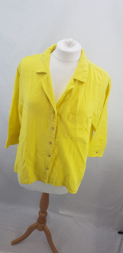 Seen Worn Kept 100% Yellow Linen Shirt with Pocket Size 12 VGC