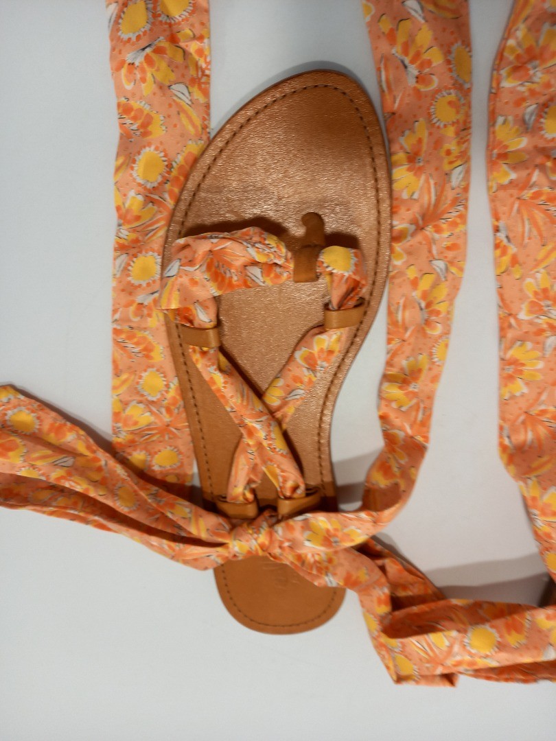 Anthropologie Sandals Vera Gladiator, Women's Size 7, Orange Floral Ribbon