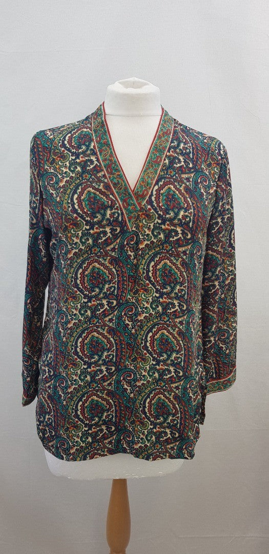 Vintage.  Biba Indian Style Tunic Top Size 36 Red, Green & Blue. VGC