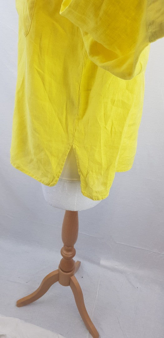 Seen Worn Kept 100% Yellow Linen Shirt with Pocket Size 12 VGC