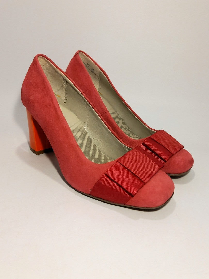 Clarks Heels Wide Fit, Women's Size 3 E, Pink Suede and Red Patent High Heels