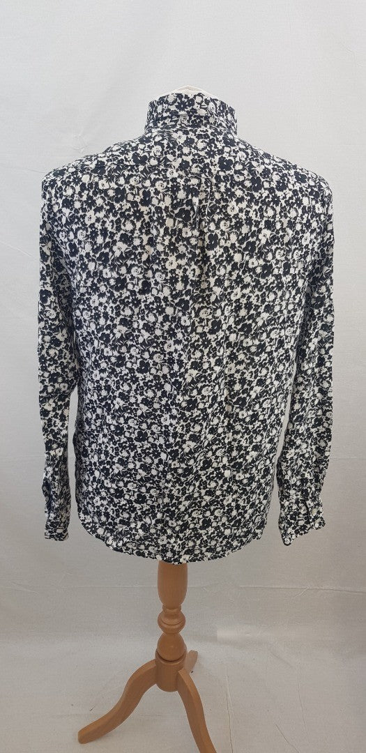 Mens Boden  Black & White Floral Linen Mix Shirt Size M VGC