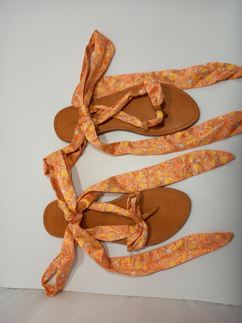 Anthropologie Sandals Vera Gladiator, Women's Size 7, Orange Floral Ribbon