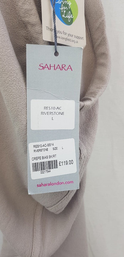 Sahara Crepe Bias Cut Very Long Beige/Riverstone Skirt  Size L BNWT