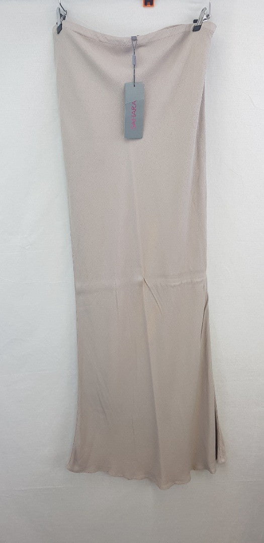 Sahara Crepe Bias Cut Very Long Beige/Riverstone Skirt  Size L BNWT