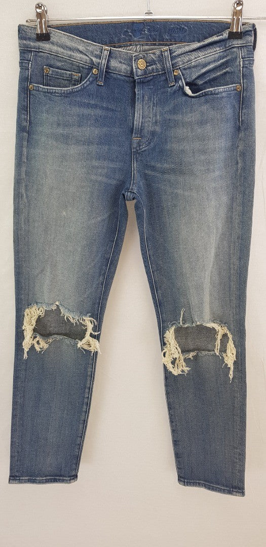 7 For All Mankind Josie Cropped Destressed Jeans Size 10 VGC