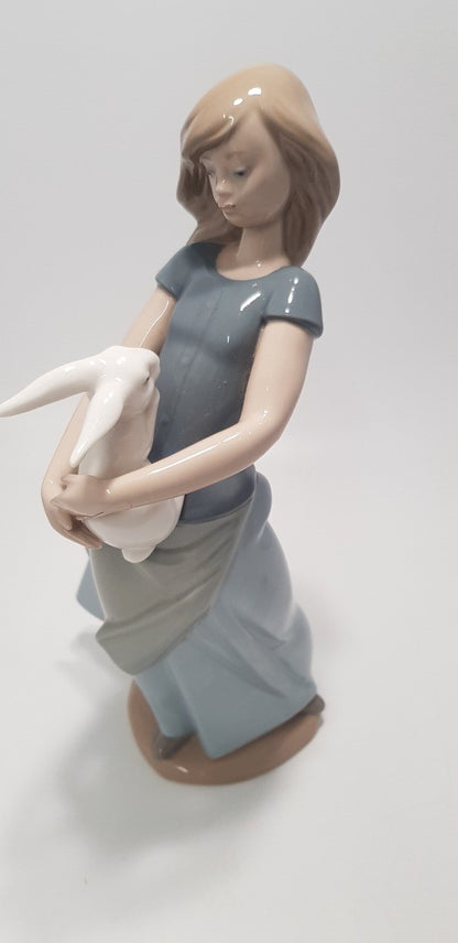 Nao By Lladro Porcelain Girl with Bunny Rabbit Figurine Excellent Condition