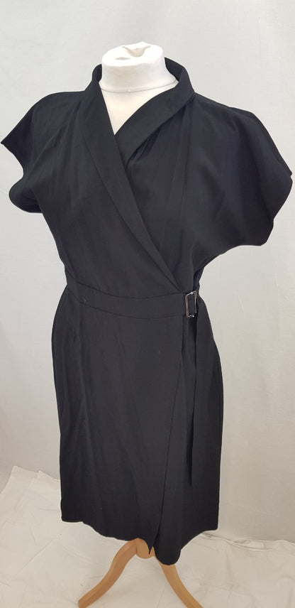 Warehouse Black Twill Wrap Dress Size 14 BNWT