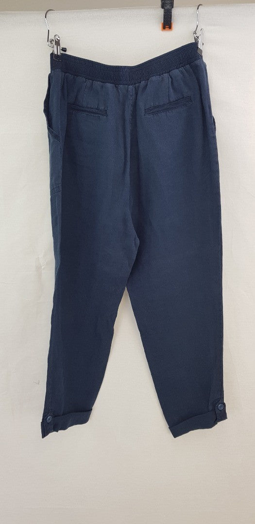 White Stuff Buddleia Trouser Navy. Size 12 100% Linen BNWT