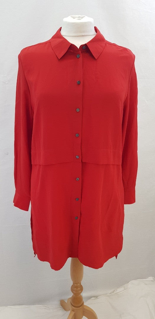Pure Collection Red 100% Heavy silk Shirt Dress Size 16 BNWT