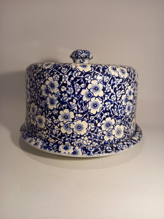 Burleigh Ware Calico Cheese Dome / Lidded Cake Stand, Blue and White Floral
