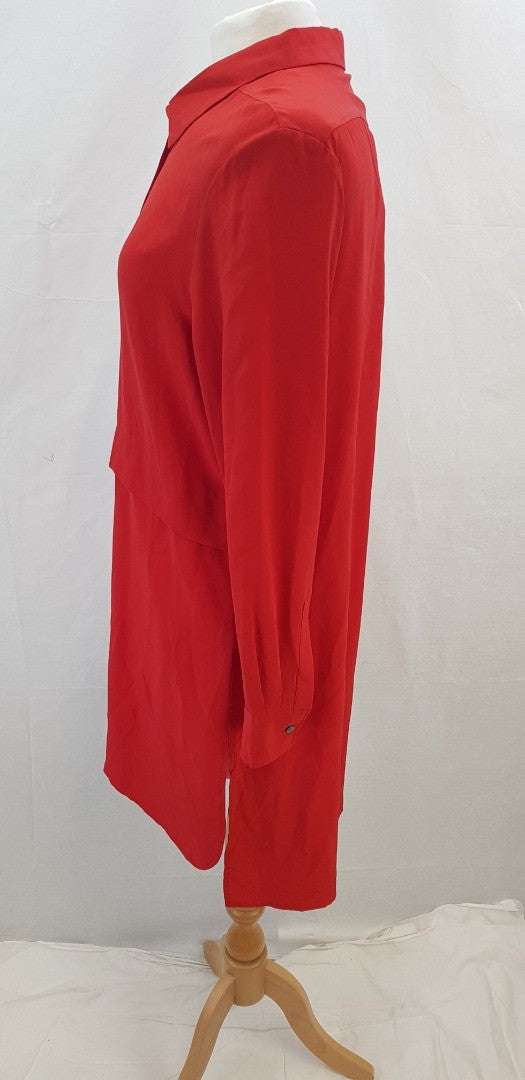 Pure Collection Red 100% Heavy silk Shirt Dress Size 16 BNWT