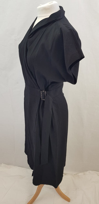 Warehouse Black Twill Wrap Dress Size 14 BNWT