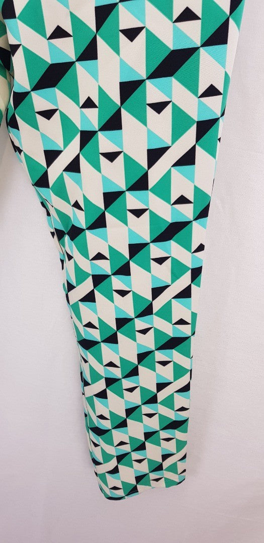 LTS Geometric Print Trousers in Green, White & Black Size 16 BNWT