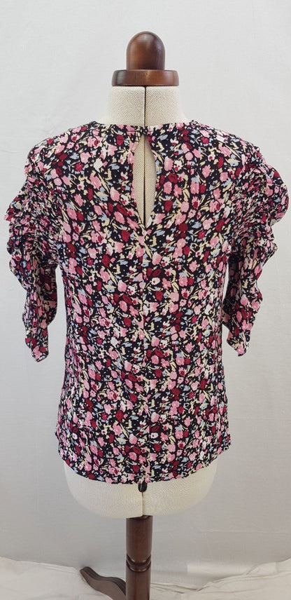 Jigsaw Carnation Smocked Blouse in Pinks & Black. Size 6 BNWT