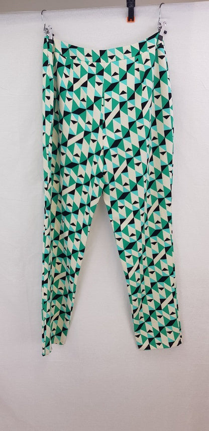 LTS Geometric Print Trousers in Green, White & Black Size 16 BNWT