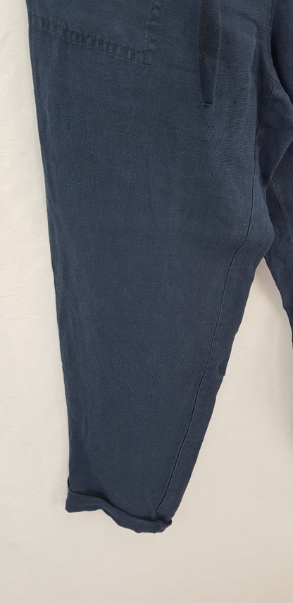 White Stuff Buddleia Trouser Navy. Size 12 100% Linen BNWT