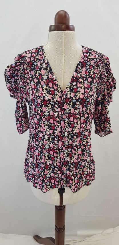 Jigsaw Carnation Smocked Blouse in Pinks & Black. Size 6 BNWT