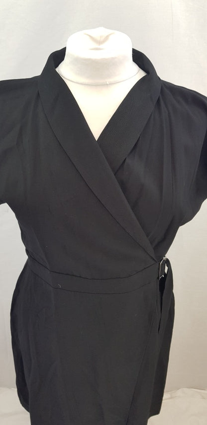 Warehouse Black Twill Wrap Dress Size 14 BNWT