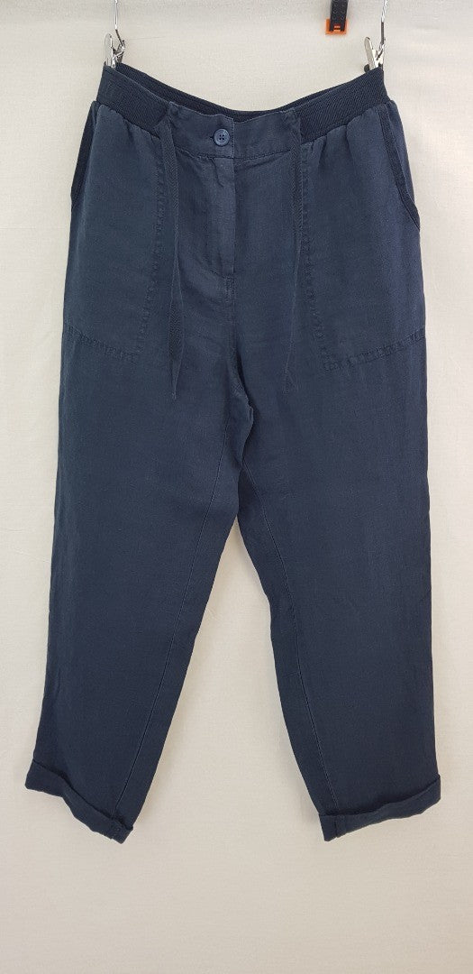 White Stuff Buddleia Trouser Navy. Size 12 100% Linen BNWT