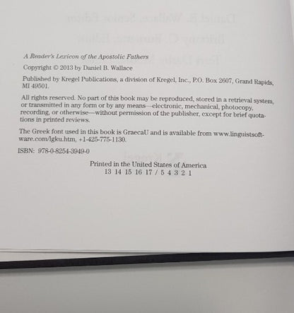 A Reader's Lexicon of the Apostolic Fathers. Edited by Daniel B. Wallace. GC