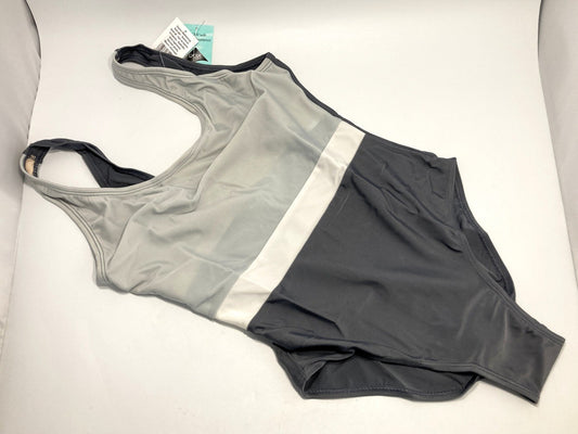 Lycra Swimsuit One Piece, Vintage Grey Colour Block Low Back Size S