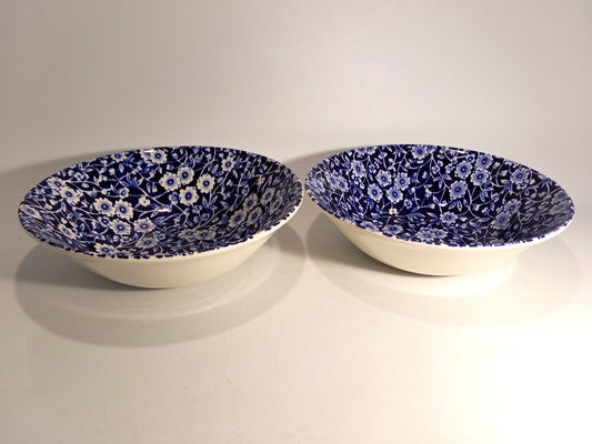 Burleigh Ware Calico Bowls, Pair of 2 Vintage Blue and White Floral Ceral/Soup