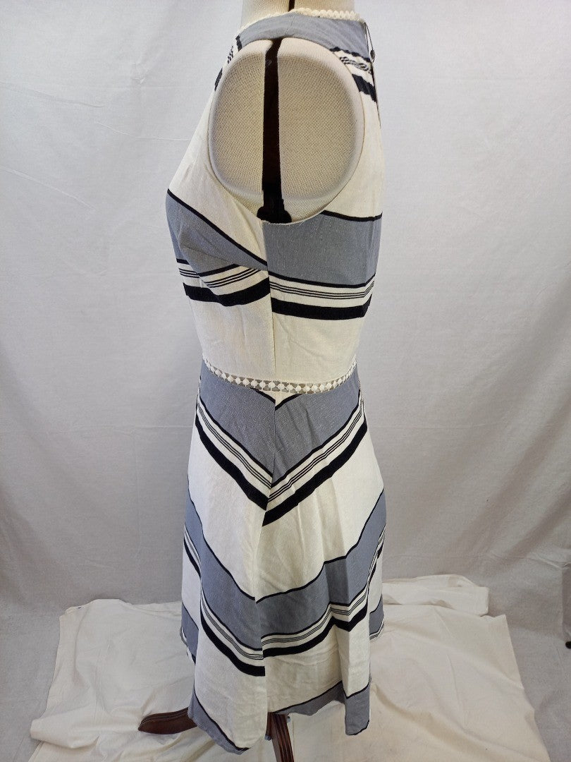 Oasis Ladies Grey & White Striped Linen Blend Dress New with Tag - Size 12