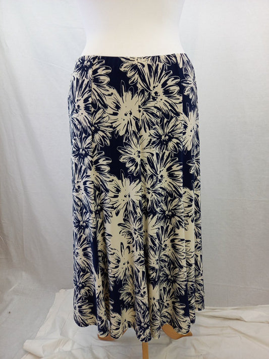 CC Country Casuals Navy & White Floral Floaty Skirt Vintage 90s - Size L