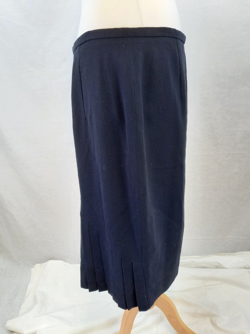 Paul Costelloe City Dark Navy Blue Pleated Back Knee Length Skirt - Size 18