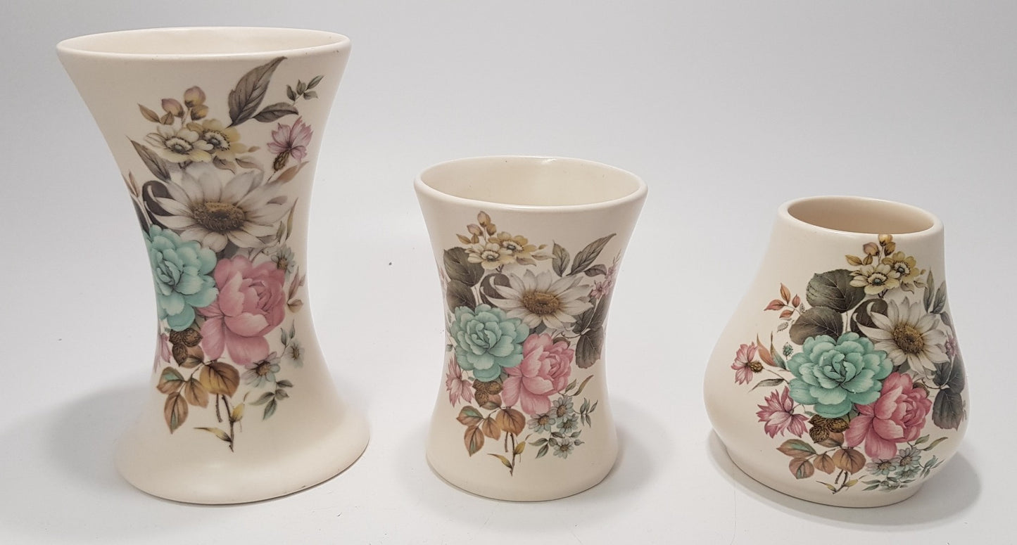 Purbeck Gifts Poole Pottery x3 Posy Vases with Floral design VGC