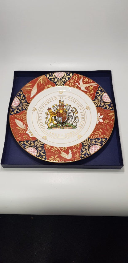 Royal Worcester Queen Elizabeth Golden Jubilee Platter 31cm in original Box