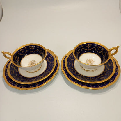 Coalport Flight Barr Worcester Cobalt & Gold Antique China Tea Set X 2 -