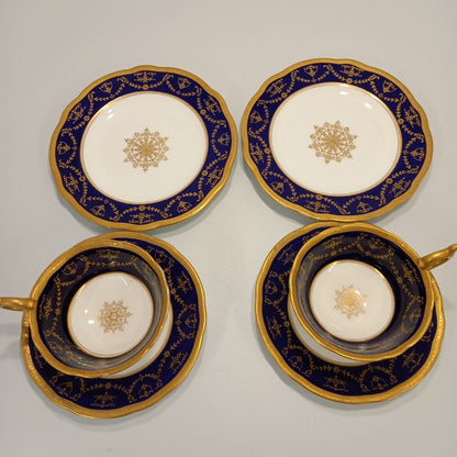 Coalport Flight Barr Worcester Cobalt & Gold Antique China Tea Set X 2 -