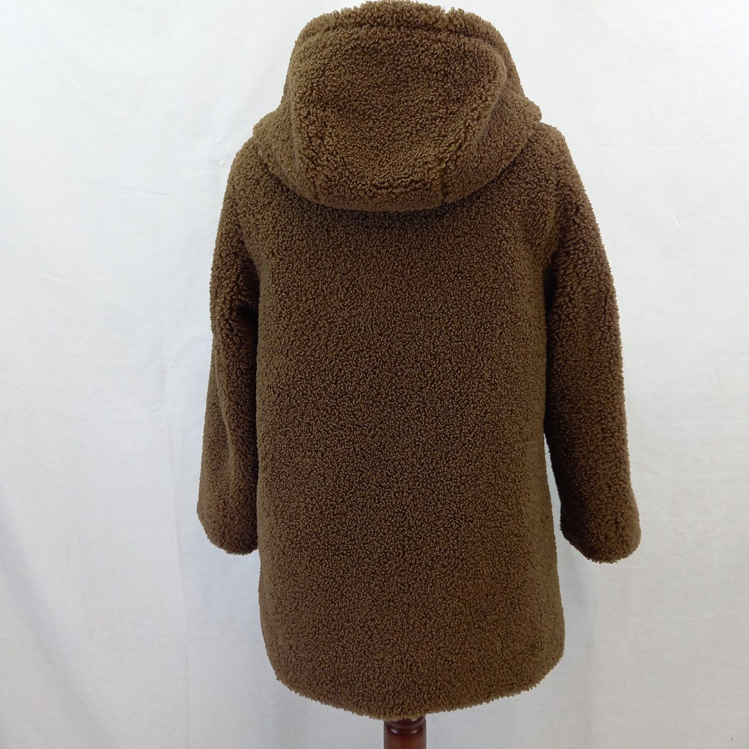 Zara Childs Teddy Coat w Hood - Brown - Age 11-12