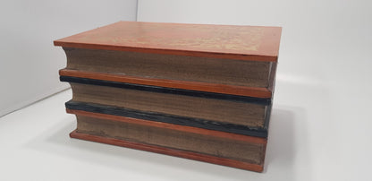 Antique-Look Fake Book Box x3 Books in Stack Genuine Leather GC