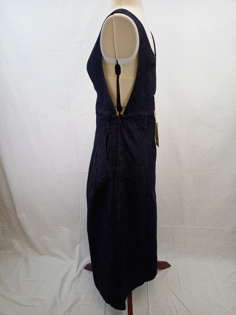 Toast Organic Indigo Denim V Neck Pinafore Maxi Dress New with Tag - Size 6