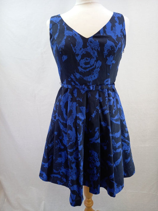 Ossie Clark Vintage Blue Fit & Flare V Neck Summer Dress New with Tags - Size 12