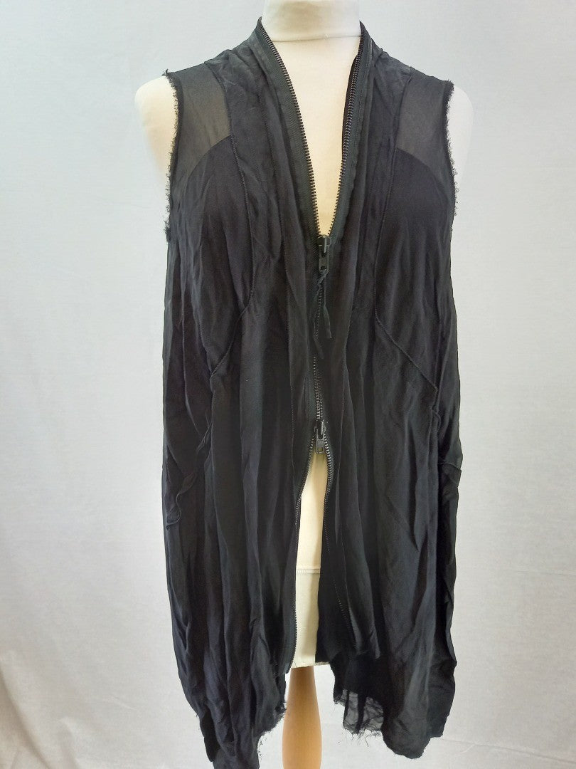 Allsaints Black Silk Raw Hem Double Zip Floaty Designer Dress - Size UK 14
