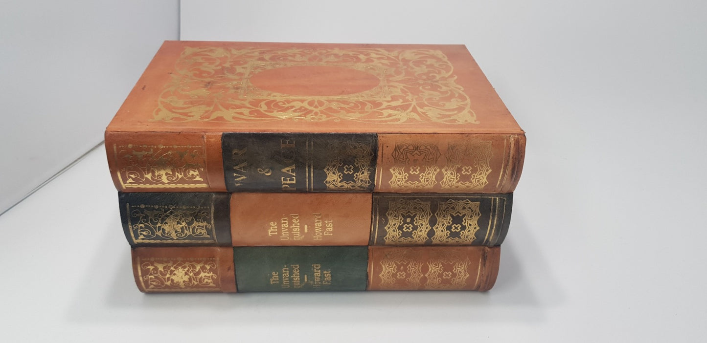 Antique-Look Fake Book Box x3 Books in Stack Genuine Leather GC